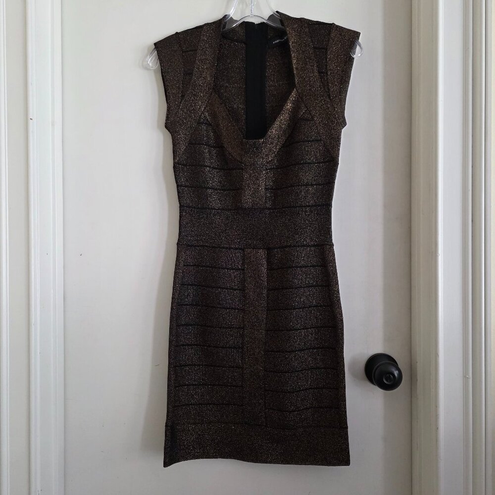 French Connection Metallic Bronze Bandage Bodycon Dress Size 6